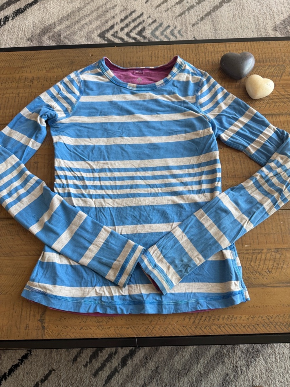 Ivivva Blue and Cream Striped Crewneck with Pink Interior